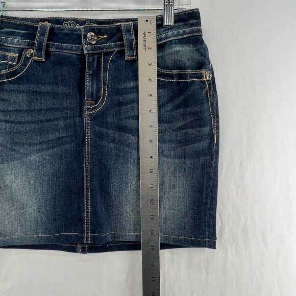 Miss Me Signature Mid Skirt Womens 28 Straight Mini Stretch Zip Denim Dark Wash - Picture 7 of 13